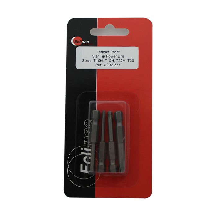 Eclipse Tools Pro'sKit 4 Pc Tamper Proof, Star Tip 1-15/16"Power Bit Set-Sizes: T10H,T15H,T20H,T30
