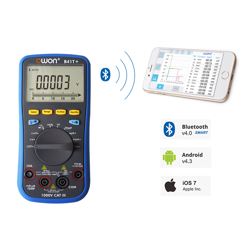 OWON B41T+ 4-1/2 Digital Handheld Multimeter with Offline Recording Function and Bluetooth Module 