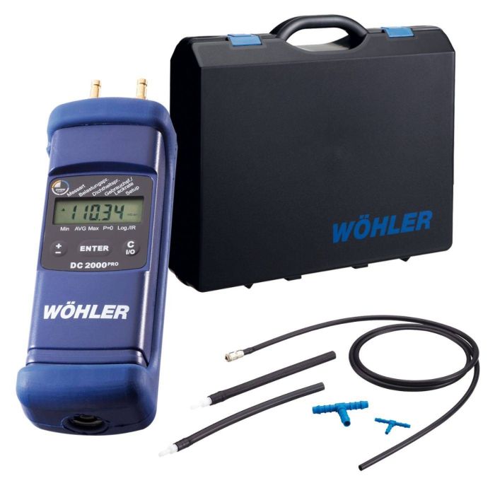 Wöhler DC 2000 Pro Pressure Computer with carrying case, tubing, connectors, and fittings