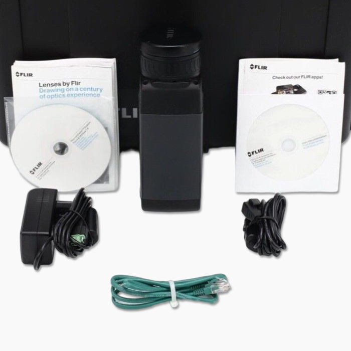
FLIR A615 Unit, AC Adapter/Charger, Ethernet Cable, Power Cable, User Instructions, Thermal Vision Systems Tools and Utilities CD, Hard Carrying Case