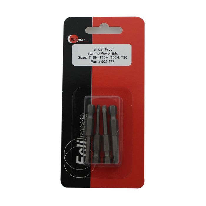 Eclipse Tools Pro'sKit 4 Pc Tamper Proof, Star Tip 1-15/16"Power Bit Set-Sizes: T10H,T15H,T20H,T30