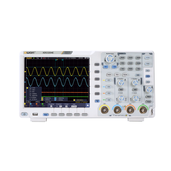 OWON XDS3204EVMAG21 4CH 12bits ADC 200MHz 1Gs/s Touchscreen Digital Oscilloscope with DMM, AWG 1CH 25MHz and VGA Modules