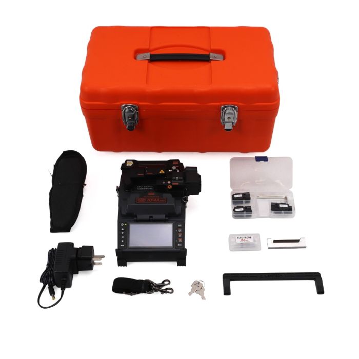 Ilsintech Swift KF4A unit, AC Adapter, HS-250 Fiber Holder Set, HS-900 Fiber Holder Set, HS-2.5F Fiber Holder Set, EI-24 Spare Electrode Set with Case, Cooling Tray, Strap for Unit, Hard Carrying Case with Strap