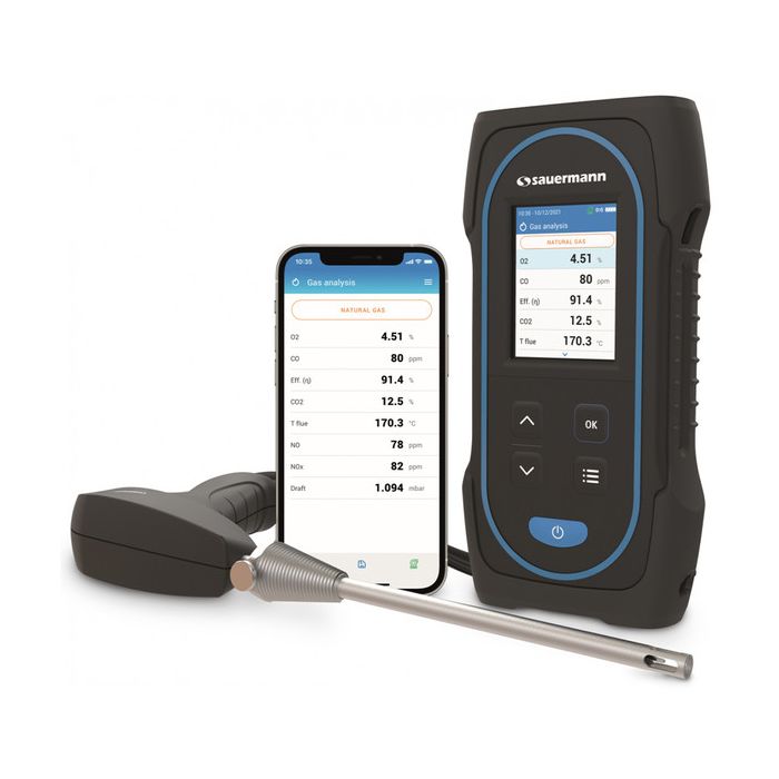 Sauermann E Instruments Si-CA 030 Kit 2AS is a Gas Analyzer Kit 2AS, Includes O2 & CO Sensors, 180mm Probe, 2m Dual Hose
