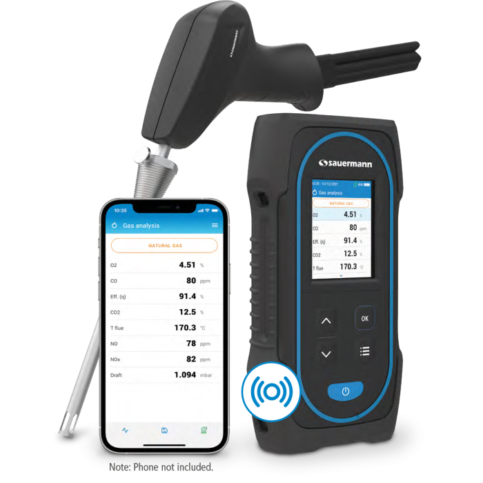 Sauermann Si-CA 030 Kit 2AH - Gas Analyzer Kit 2AH, Includes O2 & CO Sensors, 180 mm Flue Gas Probe with 2 m Dual Hose