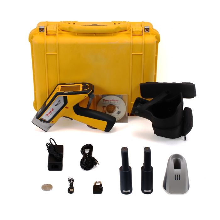 Thermo Scientific Niton XL2 800 unit, Rechargeable Battery, Charging Dock, AC Adapter/Charger, Padlock, 316 Calibration Coin, USB Cable, Quick Start Guide, User Instructions CD, Hard Carrying Case