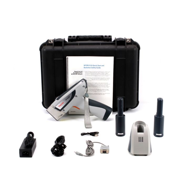 Thermo Scientific Niton XL3t 700 XRF Analyzer, USB Cable, DB9 Female to 2.5mm Serial Cable, Batteries, Battery charging dock,  AC Adapter/Charger, Power Cord, Quick Start Guide, Hard Carrying case