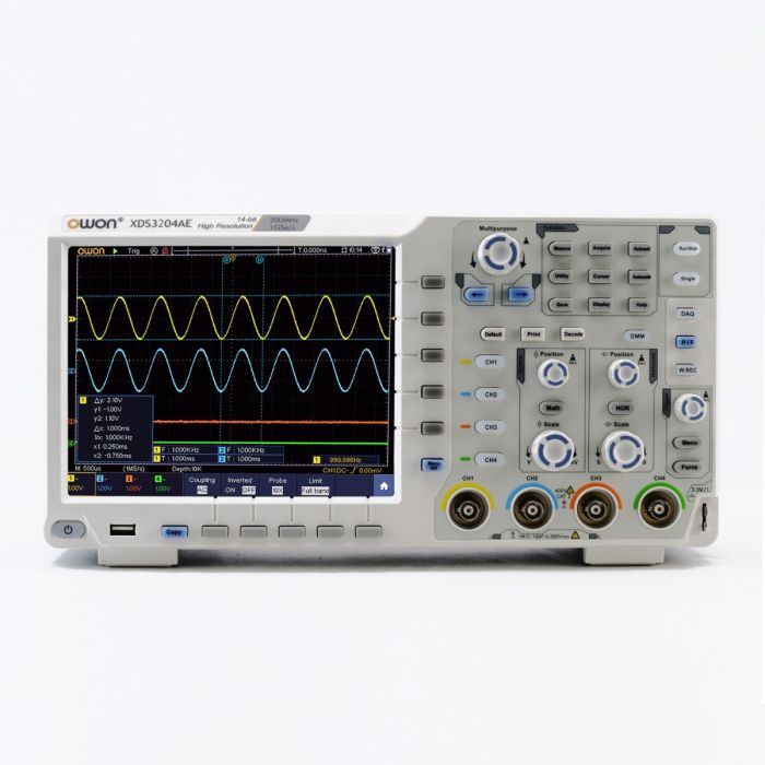 OWON XD3204AE 4CH 14bits ADC 200MHz 2.5Gs/s Touchscreen Digital Oscilloscope