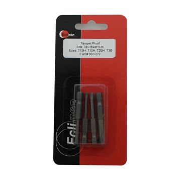 Eclipse Tools Pro'sKit 4 Pc Tamper Proof, Star Tip 1-15/16"Power Bit Set-Sizes: T10H,T15H,T20H,T30