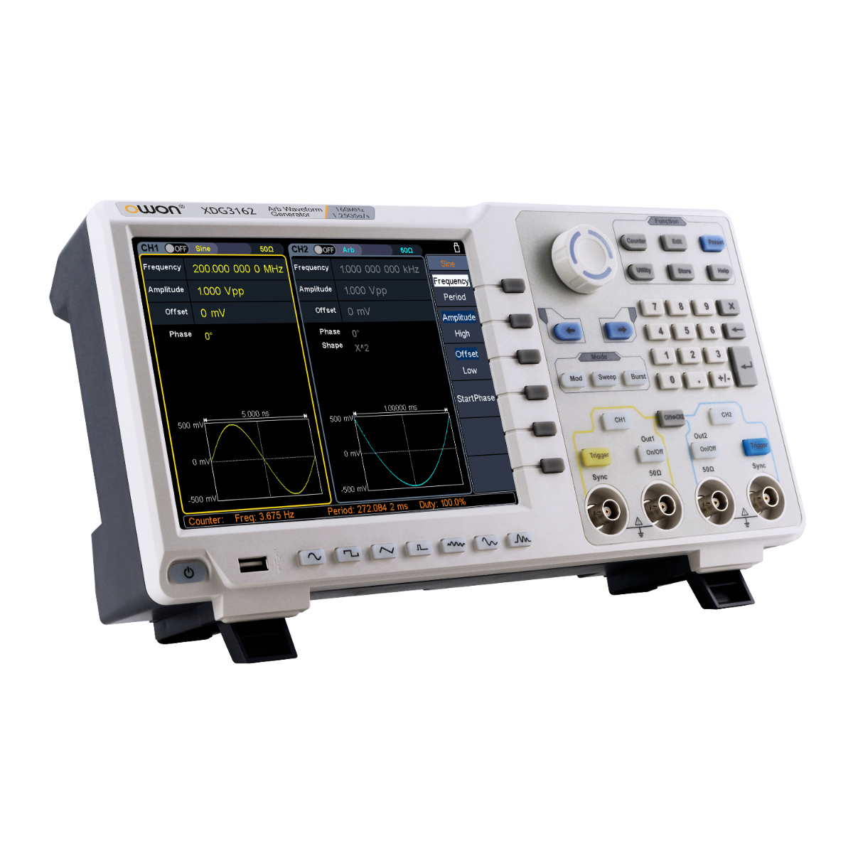 OWON XDG3162 160MHz 1.25Gs/s 14bits 2-Channel 1M Pts Length Arbitrary Waveform Generator