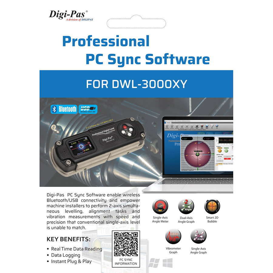 Digi-Pas DWL3000XY-SW PC Sync PRO Software for DWL3000XY 2-Axis Digital Master Precision Level, Proximity/remote Display & Data Logging