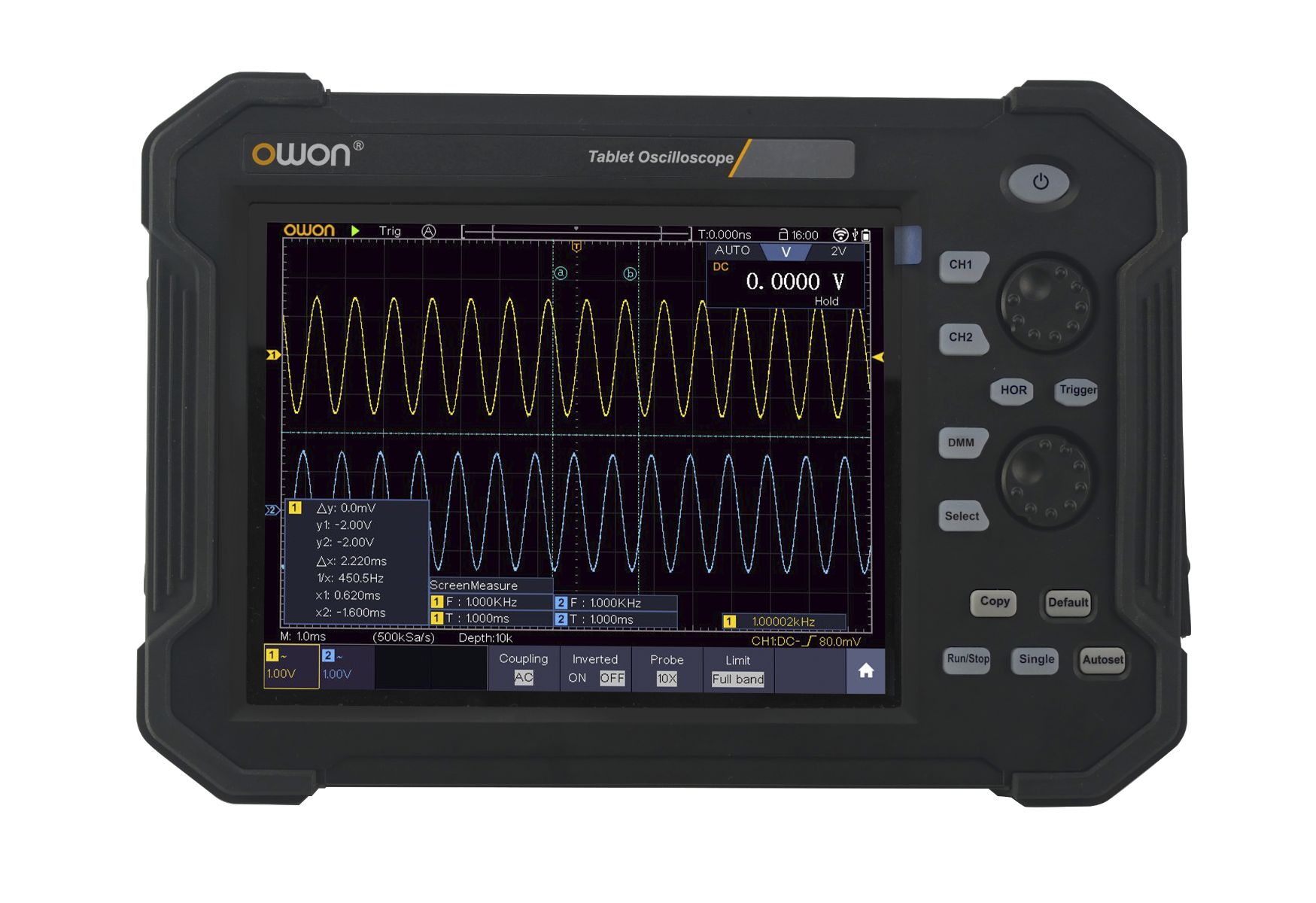 OWON TAO3072 2-Channel 8bit 70MHz 1Gs/s Tablet Oscilloscope