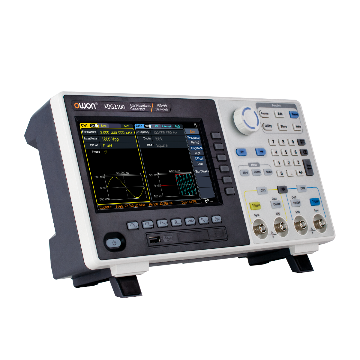 OWON XDG2100 100MHz 500Ms/s 14bits 2-Channel 10M Pts Length Arbitrary Waveform Generator